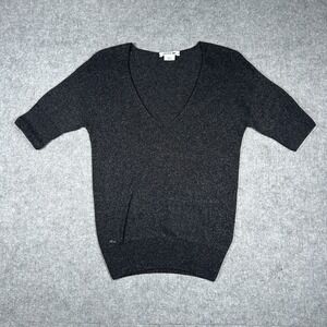 Lacoste v Neck‎ sweater Women's size xs Grey Shimmer Wool Blend Preppy 3/4